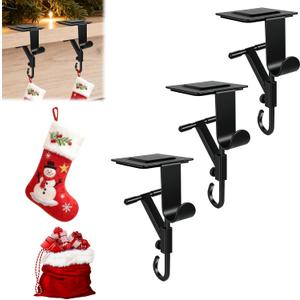 No-Drill Fireplace Stocking and Garland Hanger for Mantel 2-in-1 Adjustable Heavy Duty Christmas Hooks, Tool-Free Clip-On Design Holds Stockings Garland Securely for Indoor Outdoor Decor (3-black)