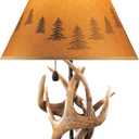 Signature Design by Ashley Derek Rustic Cabin Antler Lamp Set, 2 Count, Paper Silhouette Shade, Pull Chain Switch, 13.88" W x 13.88" D x 23.75" H, Brown