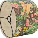 Vintage Bamboo Lamp Shade with Birds and Floral Design, Cylindrical Shape, 30x23cm, Compatible with Table and Floor Lamps (Art Deco B)