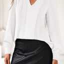 dowerme Womens Tops 2026 Spring V Neck T-Shirts Long Sleeve Shirts Lace Crochet Work Blouses Dressy Casual Loose Tunics (White, L)