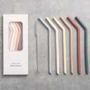 Nightingale Reusable Silicone Straws - Bendy Drinking Straw with Cleaning Brush - Collapsible and Bendable Travel Straw for Kids - Dishwasher Safe, Food-Safe - Set of 6 (Oak Multi)