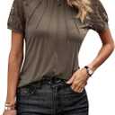 EVALESS Lace Tops for Women Spring Summer Short Sleeve Shirts 2026 Dressy Casual Blouses Fashion Date Night Outfit (Large)