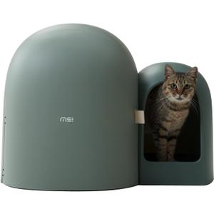 MS!MAKE SURE Cat Litter Box, Large Covered Hidden Dog Proof Closed Modern Cat Litter Box Furniture with Scoop, for Odor Control and Less Tracking, Easy to Clean,26.7"x19.6"19.6", Moss Green
