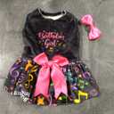 CuteBone Birthday Dog Dresses Velvet Holiday Small Dogs Clothes Onesie Pet Apparel Girl Puppy Skirt with Bow Hair Rope CVA50XS-D (Happy birthday song), Size XS