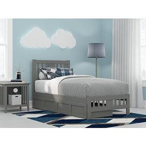 AFI, Tahoe Twin Platform Bed with Matching Footboard & Set of 2 Under-Bed Storage Drawers, Grey