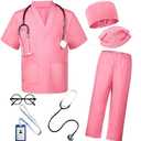 BOMLY Doctor Costume for Kids 7Pcs Toddler Nurse Scrubs Set With Halloween Dress Up Costumes for Boys and Girls Ages 3-11, 130
