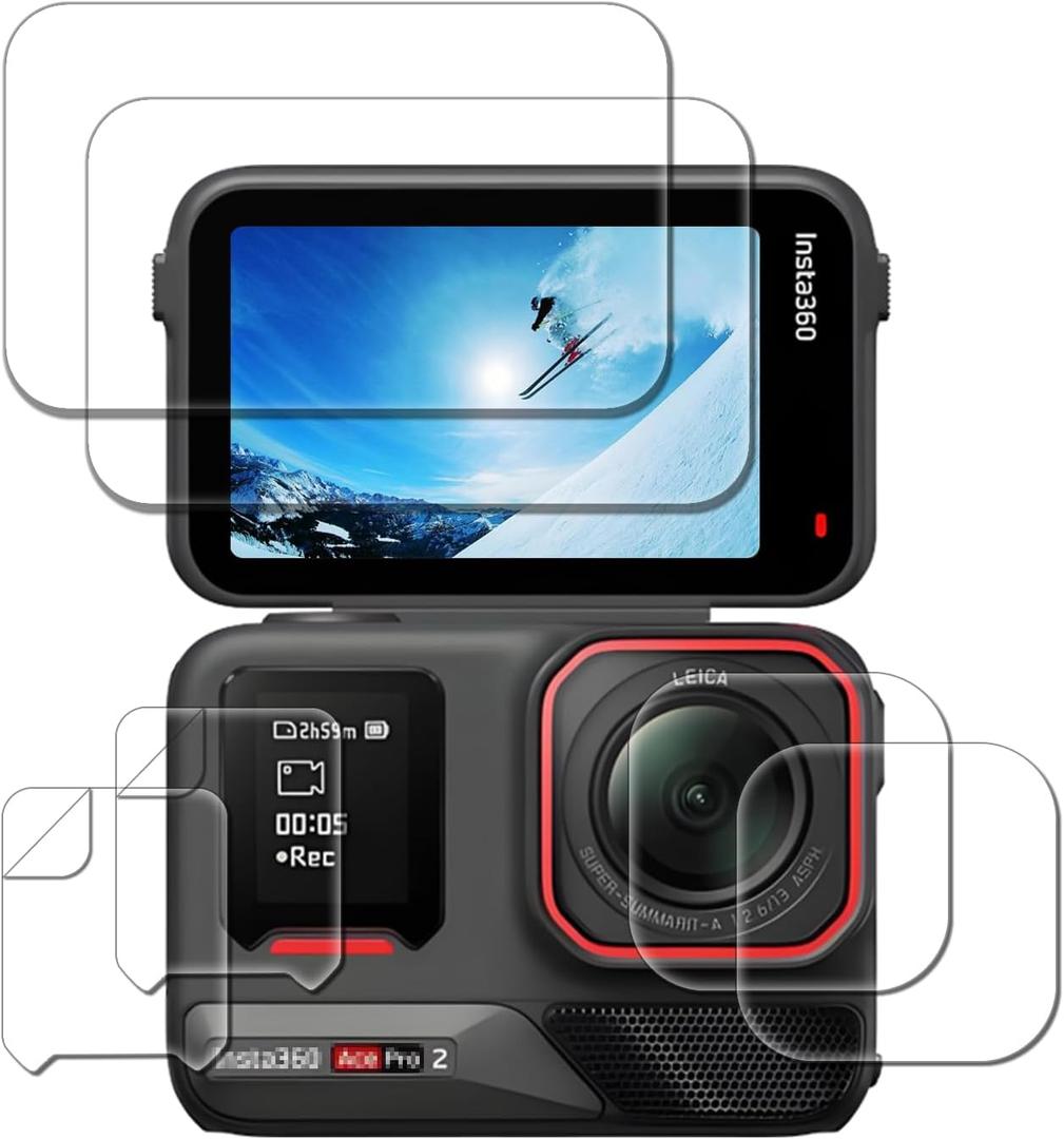 [2+2+2Pack] Screen Protector for Insta360 Ace Pro 2+Lens Protector for AcePro 2 Lens(Not ULTRA WIDE LENS) +PET(Not Glass) for Insta 360 Ace Pro2 Front Screen,9H Tempered Glass Protection Kit in Reusable Storage Case