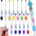 Skyygemm 12 Pcs Back to School Multicolor Beadable Pens 4 in 1 Colored Beads DIY DIY Retractable Ballpoint Pens for Classroom Teacher Gift Making Kit(Multicolor)