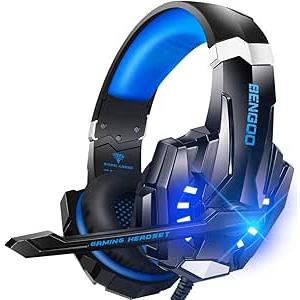 BENGOO G9000 Stereo Gaming Headset for PS4 PC Xbox One PS5 Controller, Noise Cancelling Over Ear Headphones with Mic, LED Light, 7.1 Surround Sound, Soft Memory Earmuffs for Nintendo Xbox Series X|S