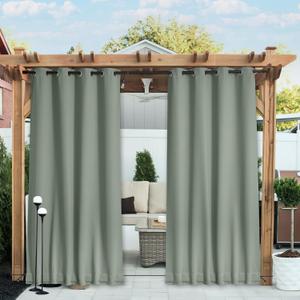NICETOWN 2 Panels Weighted Blackout Outdoor Curtains Patio Waterproof, Thermal Insulated Top & Bottom Grommet & Back Tab Wind-Break Drapes Privacy for Pergola with Rope, W52 x L95, Sage Green