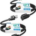 DEWENWILS Extension Cord 6ft, 14/3 SJTW Weatherproof Power Cable for Indoor Use, 3 Prong Heavy Duty Power Cord, Black, ETL Listed, 2 Pack