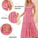 CURBODO Women's Summer Maxi Dress Boho Spaghetti Straps Casual Long A-line Smocked Beach Dress Square Neck Flowy Sun Dress (Pink, L)