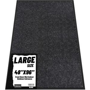 Front Door Mat Indoor Outdoor Entrance, 48" x 96" All-Season Heavy Duty Waterproof Doormat, Non-Slip Absorbent Entryway Mat, Easy to Clean, Low Profile Commercial Floor Mat for Indoor Outdoor (Black Double Stripes)