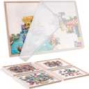 Puzzle Board with 4 Sorting Trays, Playing Surface with Protective Cover for 1000 Pieces, 31.5" x 23.6" Felt Display Board