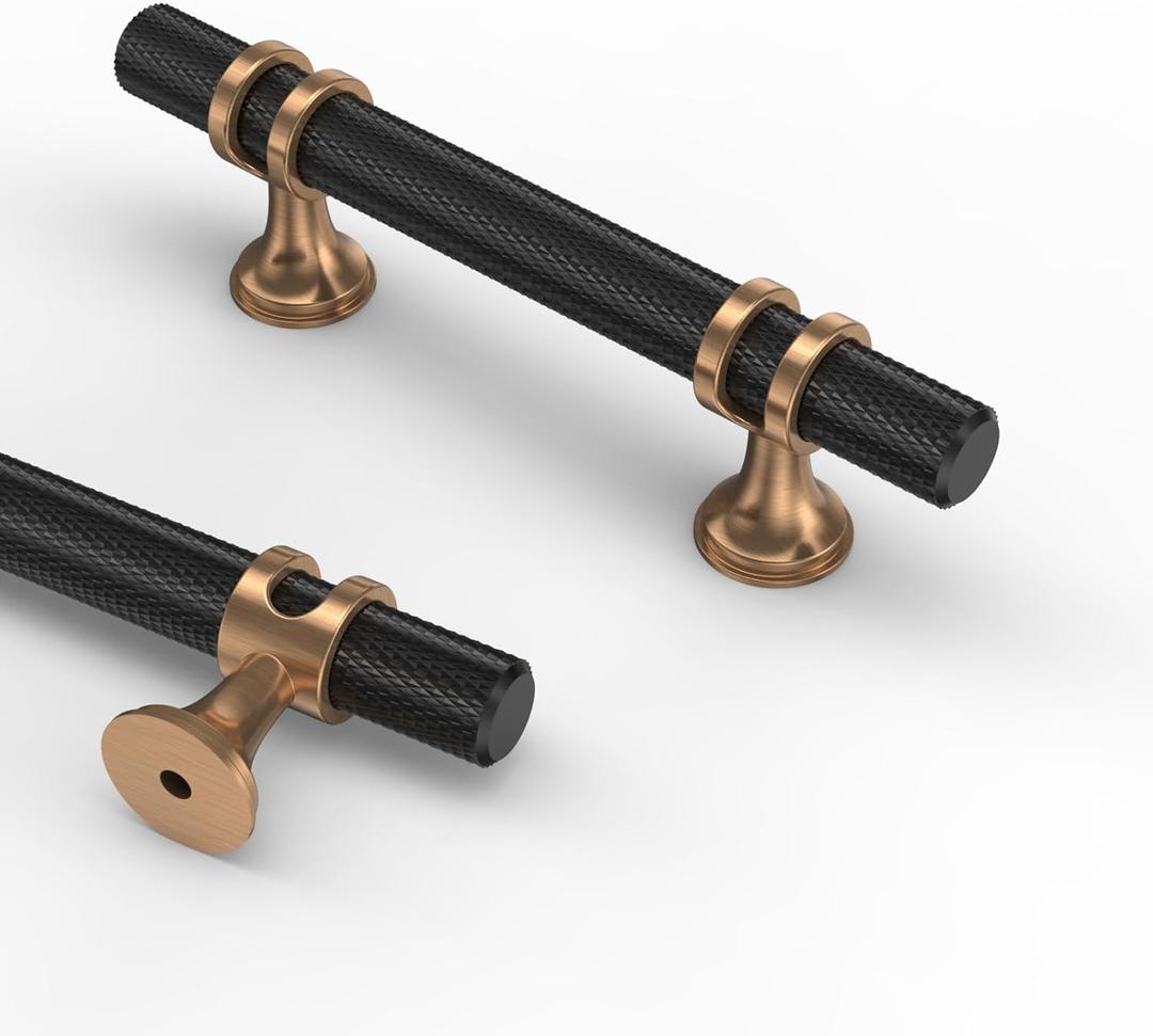 Asidrama 10 Pack 3 Inch(76mm) Knurled Matte Black and Champagne Bronze Kitchen Cabinet Handles, Cabinet Pulls Kitchen Cabinet Hardware Cupboard Handles Drawer Pulls (3" Hole Center)