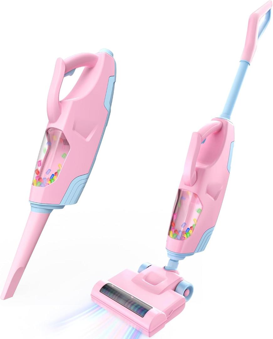 SMILESSKIDDO Kids Vacuum That Really Works - Toddler Toy Vacuum with 2 Nozzles, Sound and Ball Popping Action, Housekeeping Toys for Children Boys & Girls (Pink)