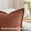 HAUSSY Pack of 2 Corduroy Throw Pillow Covers24x24 Inch, Rust | Decorative Striped Soft Boho Farmhouse Pillowcases, Machine Washable, Couch Bed Sofa Living Room Home Decor, No Insert