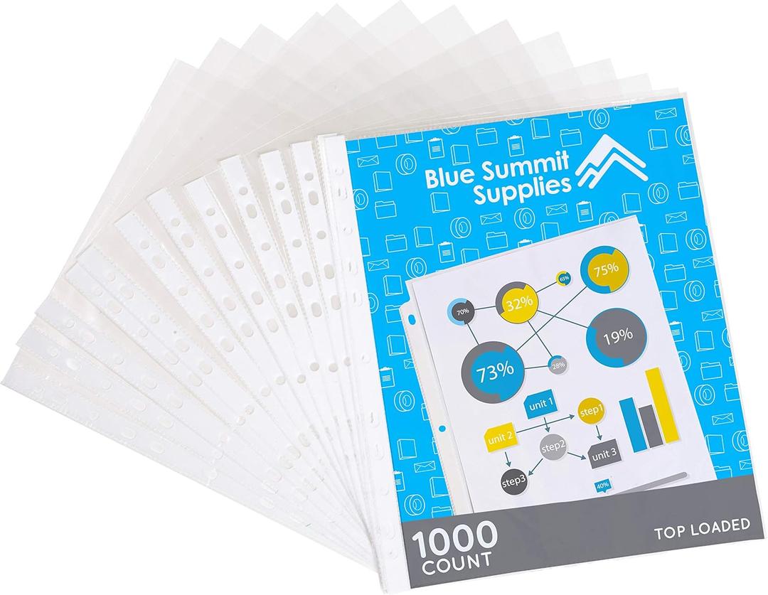 1000 Sheet Protectors 8.5 x 11, Clear Page Protectors, 11 Hole Economy Design, Lightweight Plastic Binder Sleeves, Acid and PVC Free, Clear Plastic Design, 9.25 x 11.25 Top Loaded