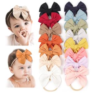 Niceye Baby Girl Bows and Headbands, Stretchy Nylon Hairbands Hair Bows for Newborns, Infants, Toddlers - Handmade Baby Hair Accessories for Girls (Orange)