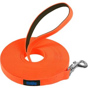 Vivifying Waterproof Dog Leash, 32FT Dog Training Lead Durable PVC Coated Webbing Long Leash with Soft Handle for Camping, Backyard Playing, Beach and Lake(Orange)