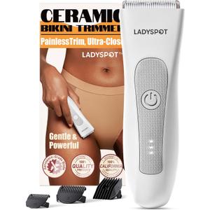 Bikini Trimmer for Women Pubic Trimmer for Women -Shaving & Grooming Sets Kit with 3 Guards and LADYSPOT Replaceable Hypoallergenic Ceramic Blade,Electric Hair Trimmer Shaver(White Women's Version)