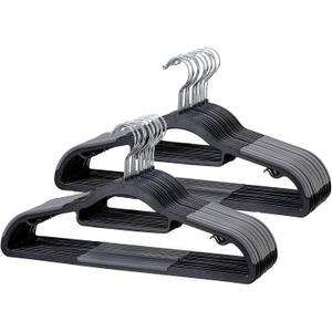 30 Pack Non-Slip Clothes Hangers with Tie Rack, Thin Space-Saving Coat Hangers  Heavy Duty Plastic Clothes Hangers for Suit, Shirts, Pants, Dorms & Home Organization, Black and Dark Gray
