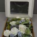 Ling's moment Fake Flowers Box, Faux Artificial Greenery Stems Foam Roses Gardenia Silk Eucalyptus Fabic Flower for Centerpieces Bouquet Wedding Vase Decorations, Dusty Blue & White, Grand Combo