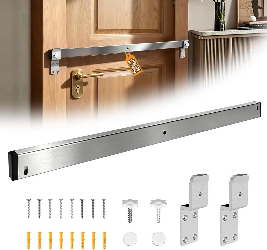 Door Security Bar for Inward-Opening Doors Up to 32 Inch