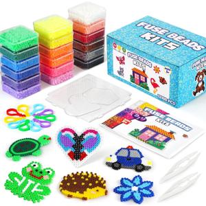 FUNZBO 12000 5mm Fuse Beads Kit - 18 Colors Individual Pack, Christmas Homeschool Arts and Crafts Supplies for Kids, Toys Set, Art Decorations for Room, Toys Gifts for Girls and Boys Age 5+ (12100 pcs)