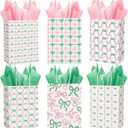 Kolldenn 30 Sets Witch and Princess Party Favors Pink and Green Bow Paper Gift Bags with Handles and Tissue Papers for Witch Theme Birthday Party Supplies