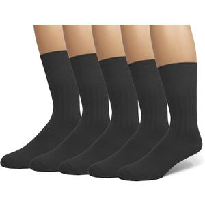 EMEM Apparel Men's Diabetic Dress Crew Cotton Socks | Non-Binding Loose Top | Seamless Toe (9-11, Black, 5-pack)