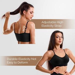 Omisy 2 Pieces V Neck Padded Bralette Cami Bra Wireless Tank Top Sports Bra with Adjustable Straps- Black, White, L
