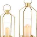 Gold Lanterns Decorative Indoor: Set of 2 Lanterns with Glass for Wedding Table Centerpieces Candle Holder for Fireplace Patio Porch Modern Home Decor
