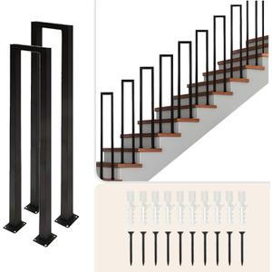 4Pcs U-Shaped Stair Handrail, Matte Black Hand Rail for Indoor Steps, Wrought Iron Outdoor Stair Railing for Porches, Decks, Lofts, 35.4in (4Pcs, Black)