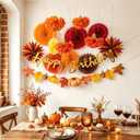 SUNBEAUTY Fall Party Decorations Orange Birthday Decorations Hanging Paper Fan Pumpkins Paper Pom poms Maple Leaves Happy Birthday Banner for Thanksgiving Autumn Harvest Classroom Office Party, 8-14 inches
