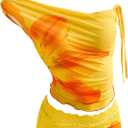 SOLY HUX Women's 2 Piece Outfit Floral Mesh Ruched One Shoulder Crop Tank Top and Bodycon Maxi Skirt Set (Yellow, XL)