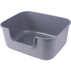Large Cat Litter Box with High Sides,Cat Boxes for Indoor Cats,Cat Litter Pan for Kitty,Litter Box with Low Entry,Easy to Clean,Anti-Splashing (Grey-Long Side Entry)