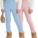 LessonZoo 2 Pack Girl's Ribbed Knit Leggings Cotton Blend Tights Ruffle Bottoms Trousers Fall Winter Clothes, Size: 4-5T