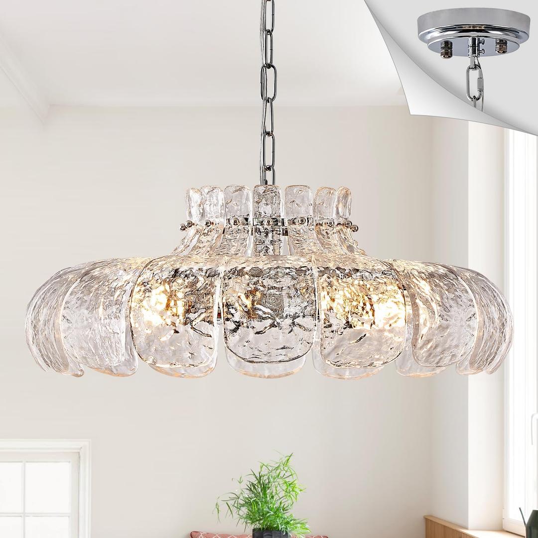 Modern Chrome Glass Chandelier 8-Light 21.6" Water Ripple Glass Pendant Chandelier Luxury Hanging Light Fixture for Living Dining Room,Kitchen,Foyer,Entryway,Bedroom,E12 Base Modern Chrome Glass Chandelier 8-Light 21.6" Water Ripple Glass Pendant Chandelier Luxury Hanging Light Fixture for Living Dining Room,Kitchen,Foyer,Entryway,Bedroom,E12 Base