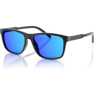 gesruny Polarized Sunglasses for Mens Womens - Lightweight Matte Finish Sun Glasses,Line Patterned Sunglass (Black Frame Blue Legs Blue Mirrored Lenses)
