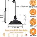 Lomoky Plug in Pendant Light, Hanging Lamp with Black Barn Pendant Lighting with 14.76ft Cord On/Off Switch, Adjustable Pulley Hanging Pendant Lighting for Kitchen Bedroom Restaurant 2 Pack