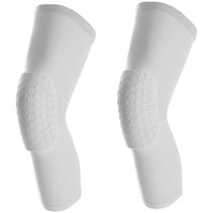 SUJAYU Basketball Knee Pads Knee Sleeves, 2 Pack Honeycomb Anti Collision Leg Compression Sleeves, Compression Knee Pads for Wrestling Football Volleyball Baseball (Large, White)