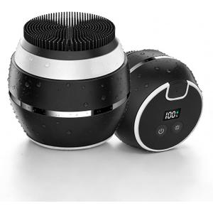Electric Face Scrubber & Silicone Facial Cleansing Brush - Waterproof Sonic Face Brush Exfoliator with LED Screen, 3 Beauty Light Modes, Rechargeable Face Wash Brush for Deep Cleaning & Massage-Black