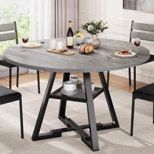 Round Dining Table for 4,Kitchen Dining Room Circle Dinner Pedestal Table,Space Saving Wood Kitchen & Dining Room Furniture (Grey, 47In)