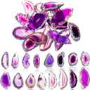 Hicarer 16 Pcs Agate Slices Polished Agate Slices with Holes Irregular Pendants Stone Bulk Drilled Geode Slivers for Christmas Women DIY Craft Gifts Jewelry Making(Purple)