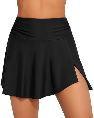 beautyin Women's High Waisted Ruched Swim Skirt Split Tummy Control Tankini Swimsuit Bathing Suit Bottoms with Pocket Size L