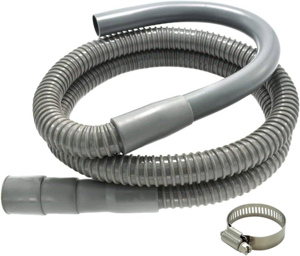 Universal Washing Machine Drain Hose - 6 Ft Discharge Hose with Long Hook - Corrugated and Flexible Washing Machine Hose Drain Replacement with Clamp