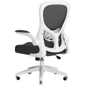 Hbada Office Chair Ergonomic Desk Chair, Office Desk Chairs with PU Silent Wheels, Breathable Mesh Computer Chair with Adjustable Lumbar Support, Flip-up Armrests, Tilt Function, White