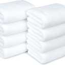 Amazon Basics 100% Cotton Soft, Quick-Dry Absorbent Hand Towels, 8-Pack, White, 28" x 16"