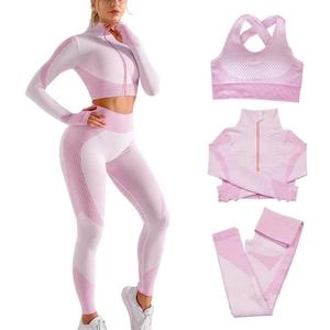 Women's 3pcs Seamless Outfits Workout Sets,Gym Clothes Yoga Sportswear Leggings and Stretch Sports Bra Gym Set 3XL